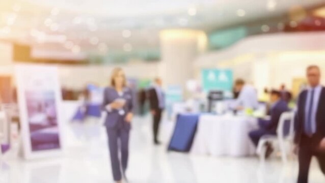 Blurred scene for a background of executives walking around the International Conference Center.
