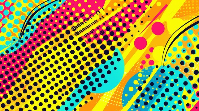 A vibrant pattern with large, colorful dots on a bright yellow background, mimicking the classic retro comic book style. - Powered by Adobe