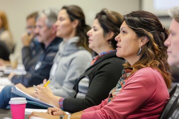 Engaged Adult Learners in a Professional Digital Marketing Seminar Taking Notes and Interacting