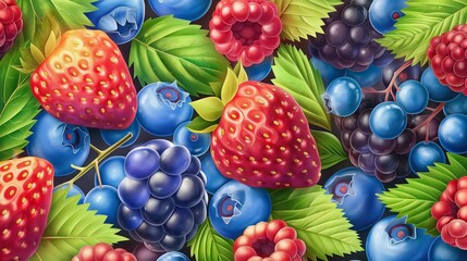 A vibrant illustration of mixed berries and leaves, ideal for decorating packaging or promotional materials for organic food products.