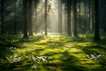 Obraz premium sun rays in the forest