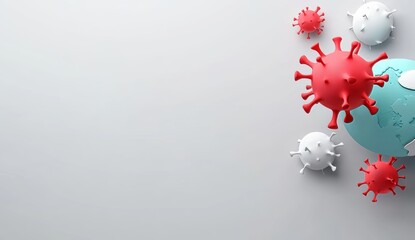 Earth surrounded by the edges of several different virus particles with a gray background.