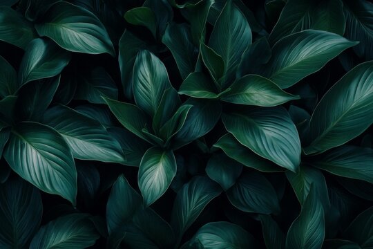 Dark Green Leaves of Exotic Succulent Plants Creating a Rich Tropical Foliage Background for Nature Concept Banner, High-Resolution and Detailed Presentation