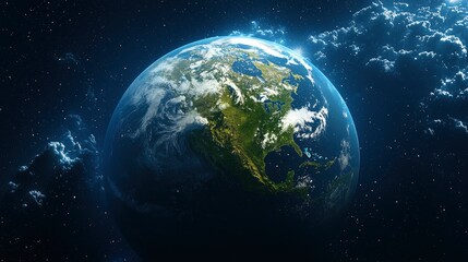 Earth From Space With Clouds and Stars