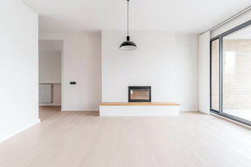 Scandinavian living room interior design composition in neutral colors and elegant decoration.