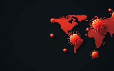 Digital Illustration of Virus Shapes Floating Over World Map
