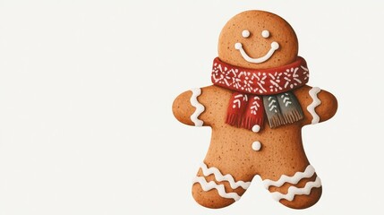 A cheerful gingerbread man wearing a colorful scarf, perfect for holiday-themed projects and festive celebrations.