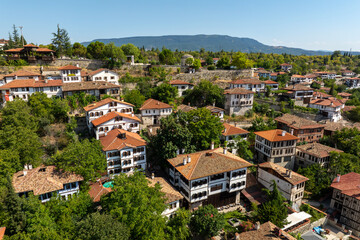 Fototapeta premium Traditional Ottoman Houses in Safranbolu. Safranbolu UNESCO World Heritage Site. Old wooden mansions turkish architecture. Safranbolu landscape view.