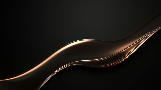 A smooth, flowing abstract design with metallic tones on a dark background.