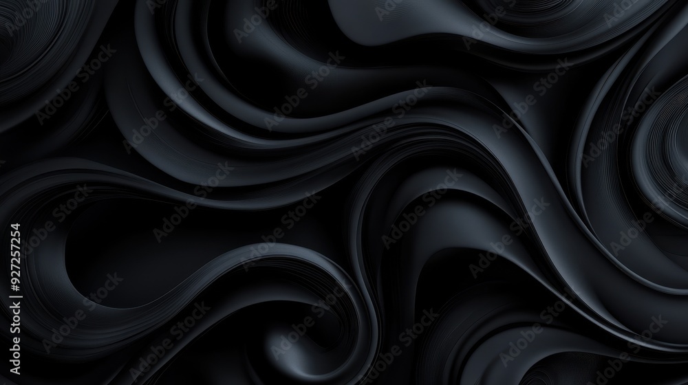 Poster a smooth, flowing black abstract texture with dynamic curves and depth.