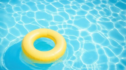 Naklejka premium Sun-kissed blue pool with a floating yellow inflatable ring 