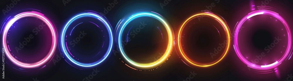 Poster colorful glowing circles on a dark background, creating a vibrant and dynamic visual effect perfect 