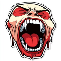 Angry Monster Face with Fangs and Blood