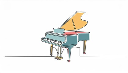 single line drawing of luxury wooden grand piano. Modern classical music instruments 