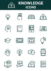 set of knowledge icons, education, library,