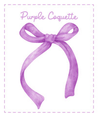 Purple Coquette ribbon bow Trendy aesthetic watercolor hand painting