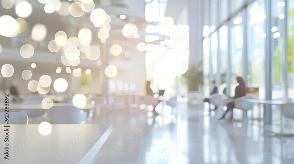Poster blurred modern office space tabletop. abstract, out-of-focus image of a modern office space with a t