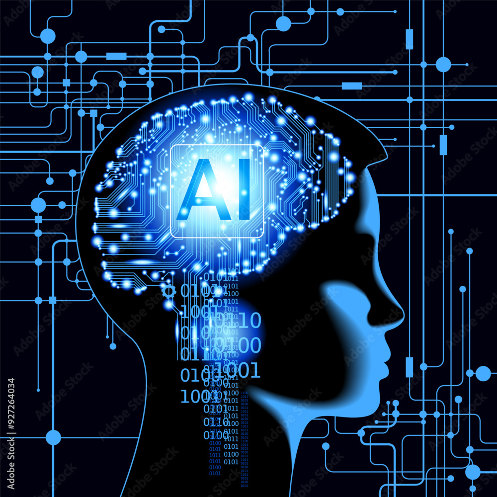 Aufkleber futuristic design of an artificial intelligence brain with circuit board. digital and technology bac