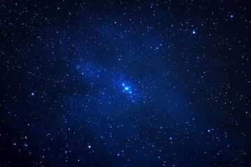 Fototapeta premium Starry Night Sky with Distant Nebulae and Twinkling Stars Against a Deep Blue Background, Digital Illustration with High Resolution, Depth of Field, and Cinematic Lighting