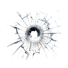 Bullet hole in glass on transparent background
