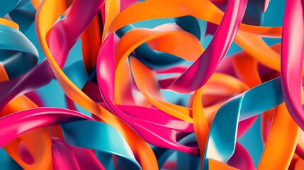 20. "A 3D geometric design featuring interwoven, twisting ribbons in bright, contrasting colors