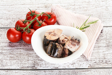 Pieces of canned tuna fish