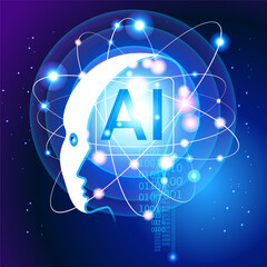 Futuristic design of an Artificial Intelligence brain with circuit board. Digital and technology background.