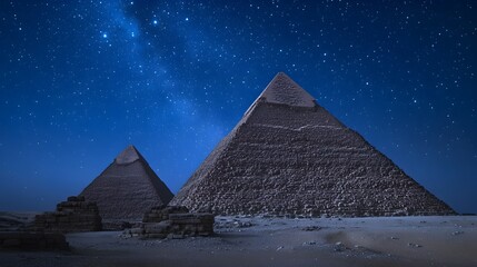 Fototapeta na wymiar Ancient Pyramids of Giza Under Starry Night Sky Landscape