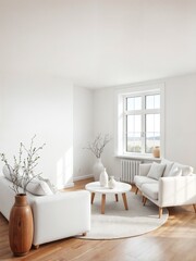 Fototapeta premium Scandinavian style living room, bright and pleasant, evokes a feeling of home