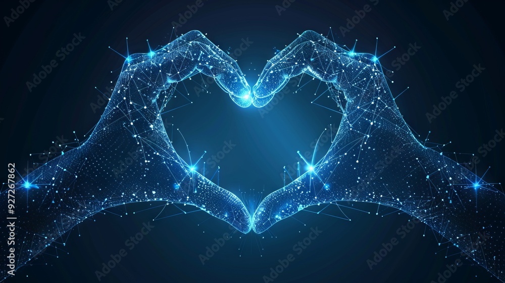 Aufkleber digital heart shape made from hands. abstract image of a glowing heart shape made from two hands, re