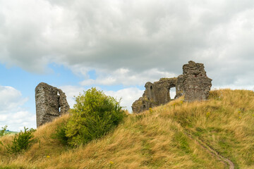 The ruins of Clun Castle a Medieval castle in Clun,  Shropshire, UK in landscape orientation