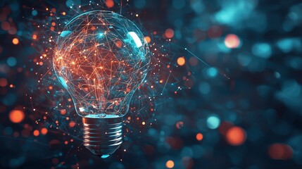A glowing light bulb surrounded by a network of connections symbolizes innovation and creative ideas.