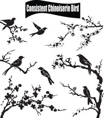 Obraz premium Consistent Chinoiserie Bird Outline Silhouette Graphics Collection