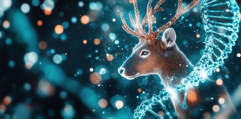 A digital overlay of animal DNA sequences on a wildlife photo, merging the natural beauty of the animal with the underlying genetic code.