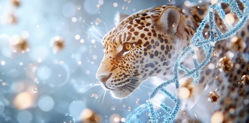 A digital overlay of animal DNA sequences on a wildlife photo, merging the natural beauty of the animal with the underlying genetic code.