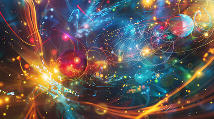 Fototapeta premium Colorful and abstract image of particles like electrons and positrons in a highenergy setting