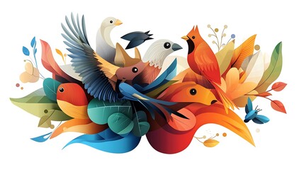Fototapeta premium A simple vector icon illustration depicting a group of animal icons at center for a website, isolated white background