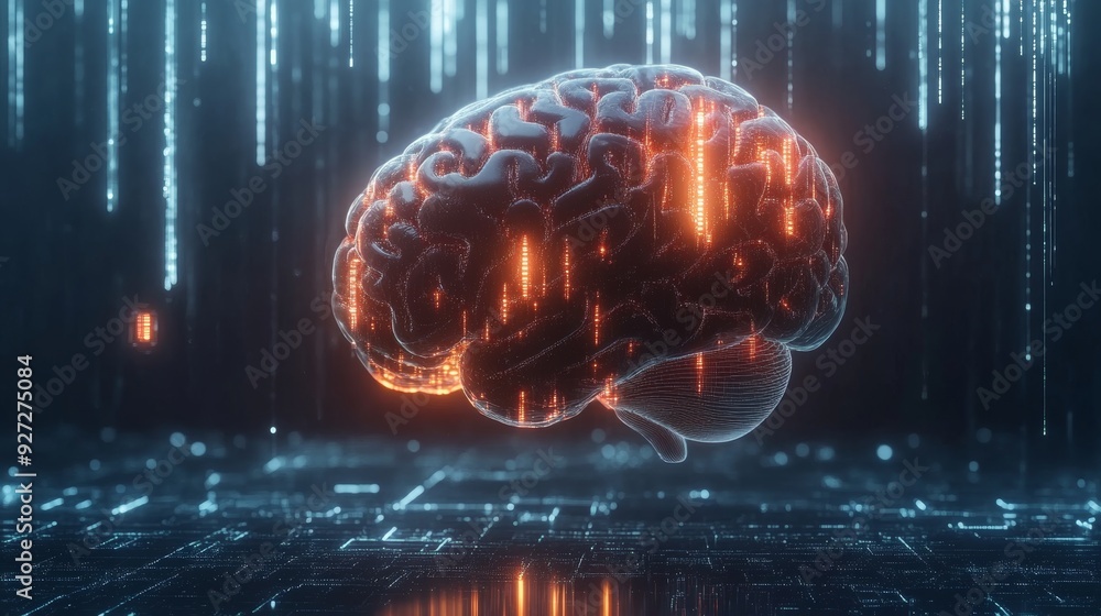 Aufkleber illuminated brain with neural networks modern ai and technology vision for future innovation