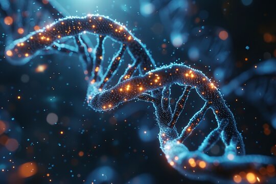 Illustration of genetic DNA strand on dark background - Powered by Adobe