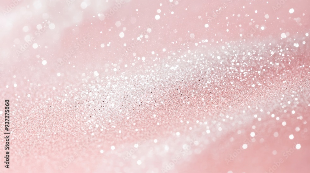 Poster a soft pink background with shimmering glitter, creating a dreamy and festive atmosphere.