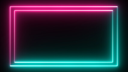 Bright neon blue and purple effect rectangle frame Loop background. Glowing abstract rectangle border shape two line