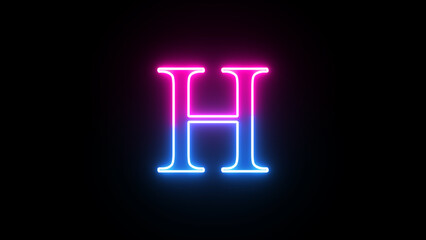 Glowing neon capital letter alphabet H. Purple and blue neon font letter 