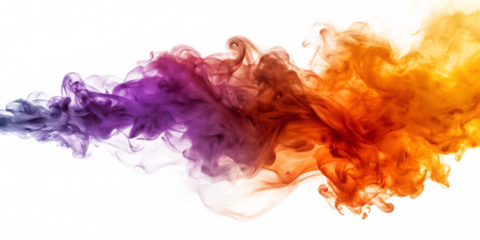 Orange and purple smoke isolated on white background 