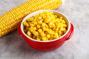 Marinated corn in the bowl