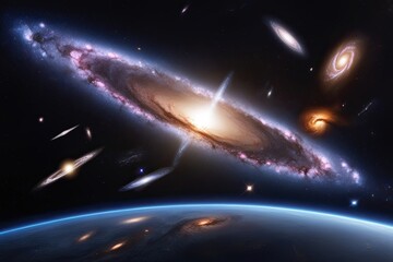 Obraz premium Stunning 3D Visualization of Galaxies and Stellar Phenomena in the Cosmos for an Immersive Deep Space Experience