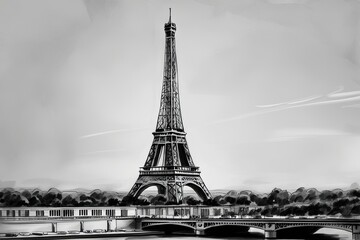 Monochrome Sketch of the Eiffel Tower Structure in Timeless Elegance