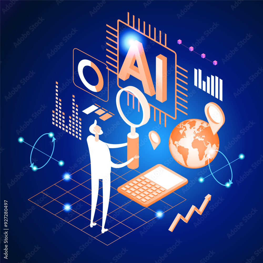 Poster artificial intelligence tool for data analysis. ai technology for charts and marketing strategy. tra