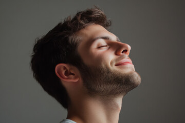 Obraz premium A close up of a man's face with her eyes closed