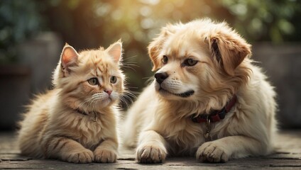 Obraz premium Cat and Dog Show Mutual Affection and Love