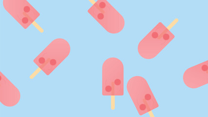 Set of fruit ice cream, frozen juice on wooden stick, fruity popsicle. Vector.